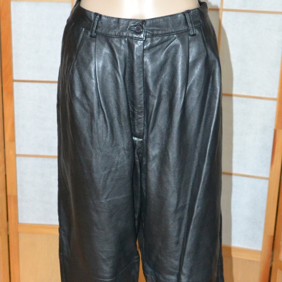 SOLD Saks 5th Black Leather 90's Pleated Pants 14 - Picture 4 of 6